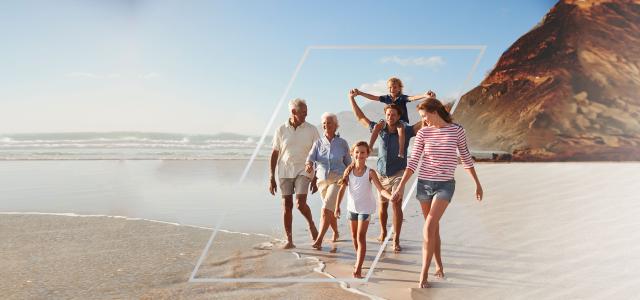 multi-generational family on beach